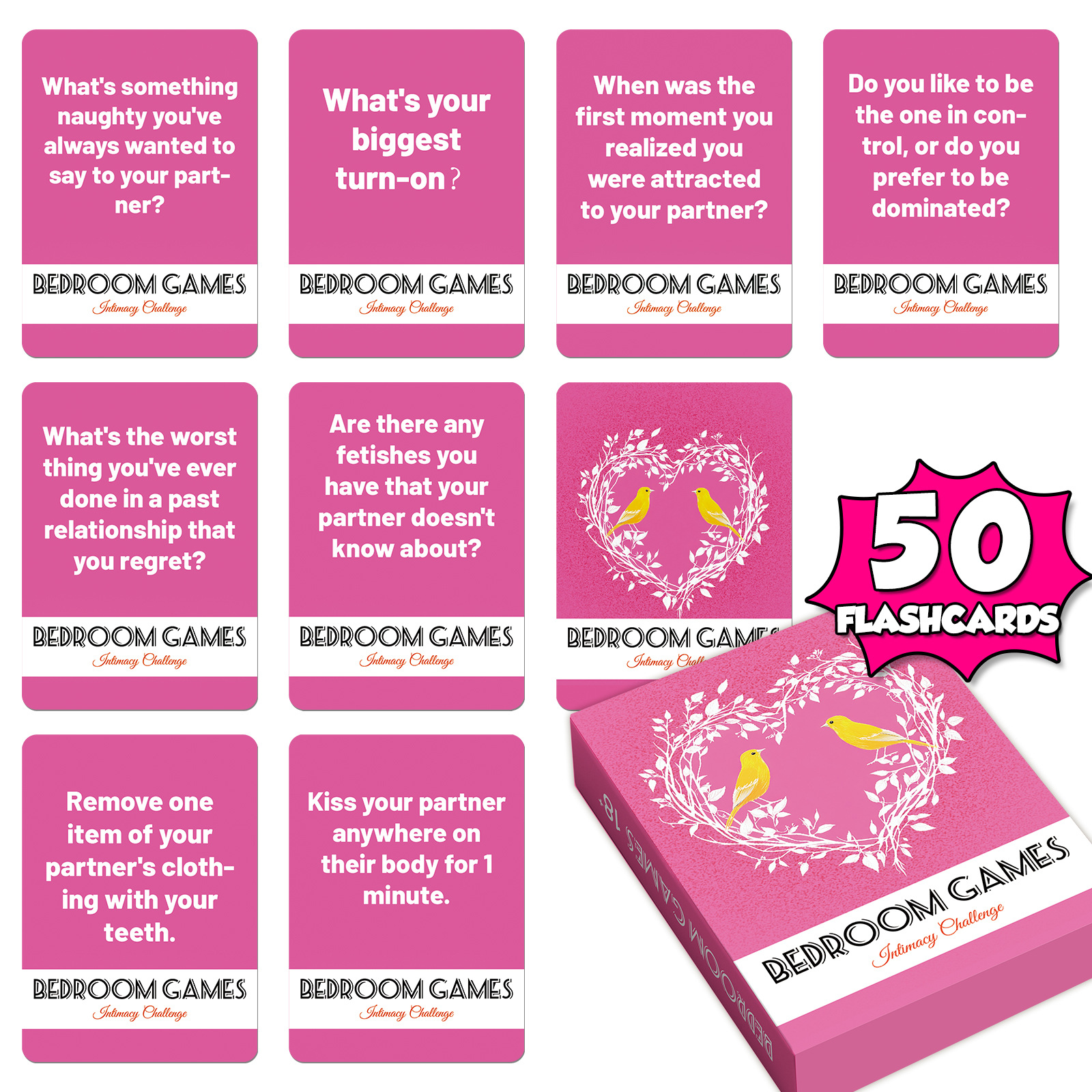 Cross-Border New Product: 50 Romantic Pink Couple Cards for Nighttime Bedroom Use to Enhance Relationships, Game Cards in Stock