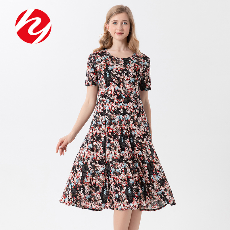 Huaye Summer New Silk Dress Women's Digital Printing Classy Mulberry Silk Mid-Length Loose Skirt with Large Hem