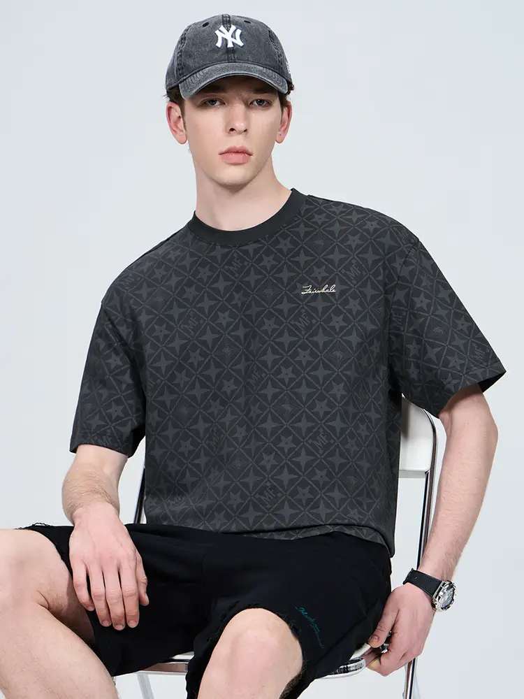 [Fashion Full Print] Mark Fairwhale pure cotton Short Sleeve T-Shirt Men Summer New arrival Back Embroider Stylish Fashion Tops