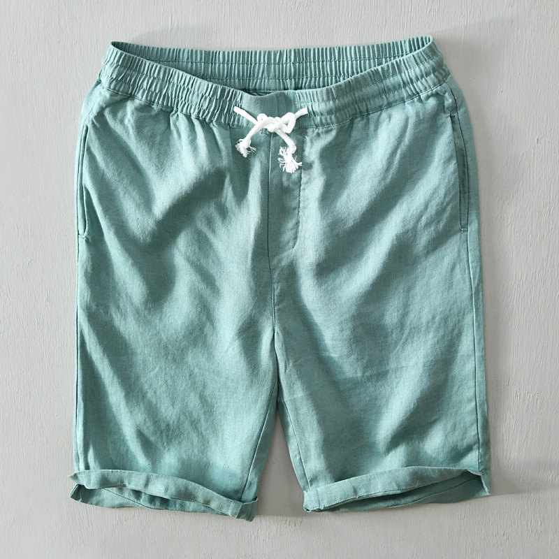 0806 simple pocket lace shorts men's casual straight pants pure linen breathable beach pants one-piece delivery