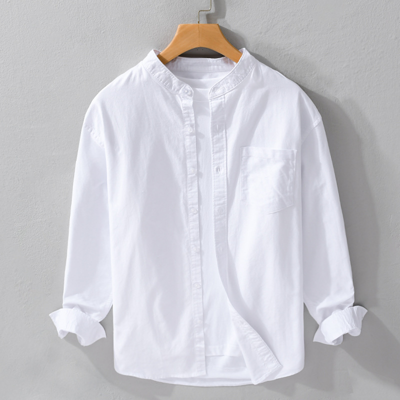 New Oxford Textile Casual Men's Shirt, Pure Cotton, Versatile and Comfortable, Long-Sleeved White Base Shirt 9248