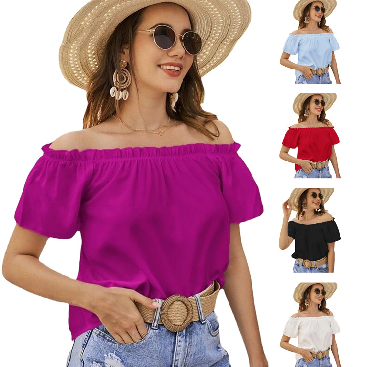 European and American Women's Clothing 2026 Spring and Summer New Products Amazon Independent Site Ebay Cross-Border Hot-Selling Off-The-Shoulder Ruffled Shirt for Women