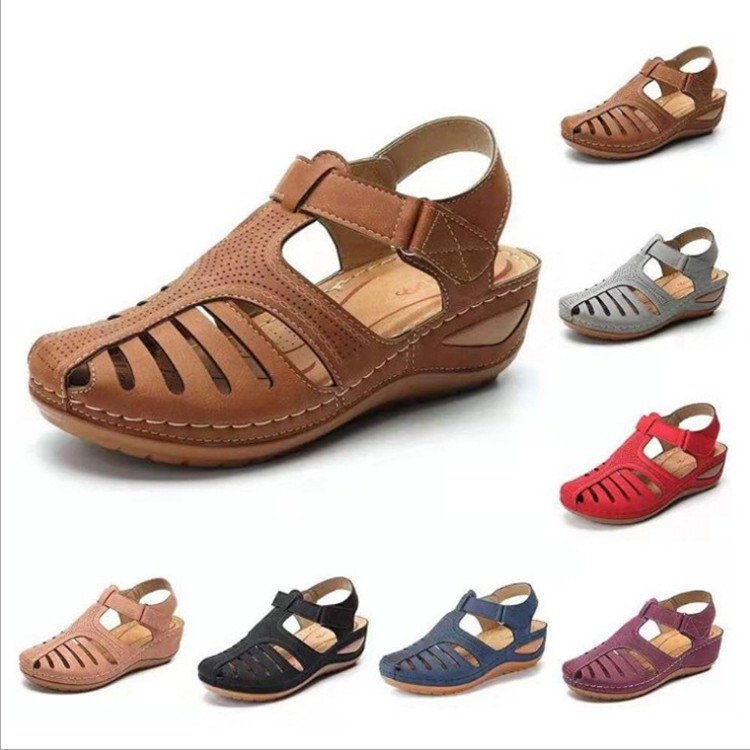 Foreign trade perennial production of Summer European and American large size casual sandals women's wedge heel thick-soled Velcro women's beach sandals