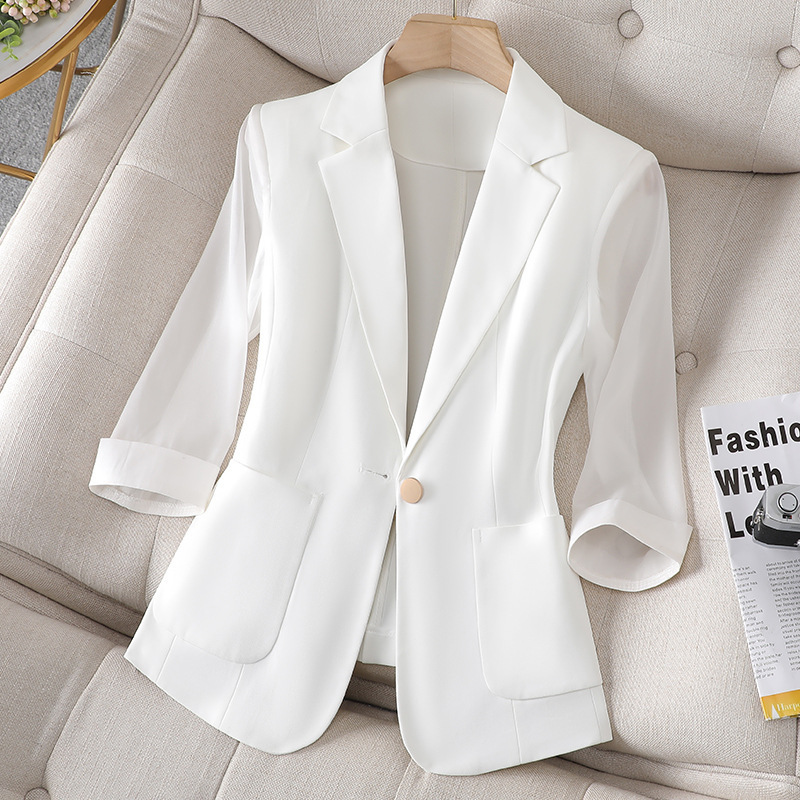 Solid Color Small Suit Jacket Women's Summer and Autumn Thin Short Small Seven-point Sleeve Elegant Suit Top