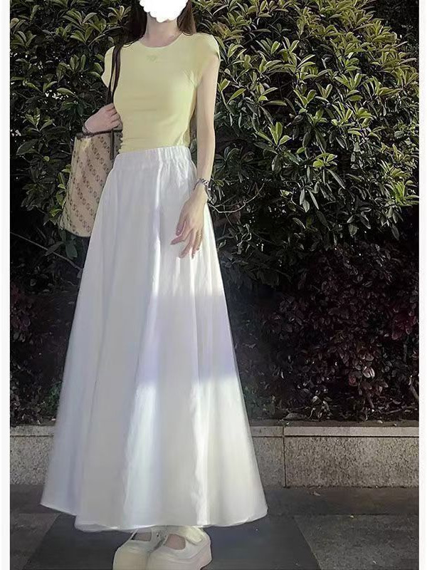 Gentle Style White Skirt for Women Summer New Elegant Draped High Waist Slim Mid-Length A-Line Straight Umbrella Skirt