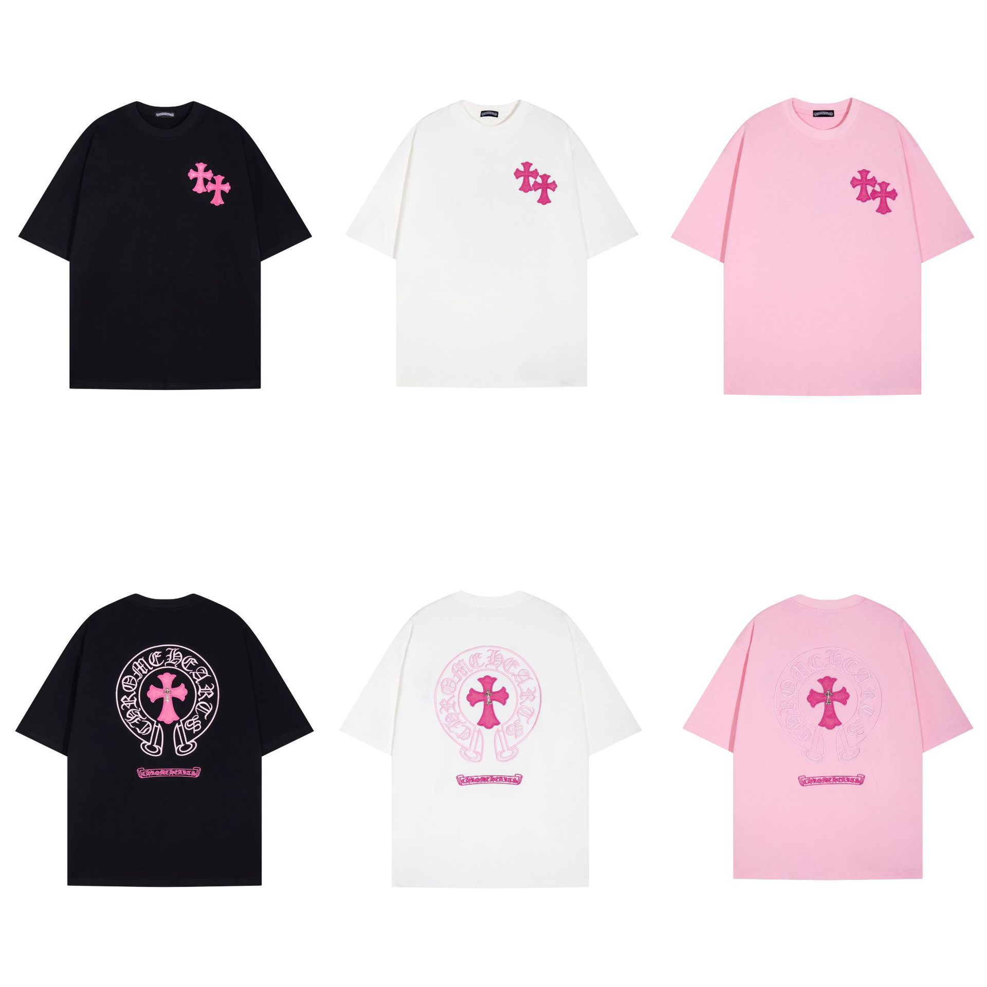New Correct Version of the Trendy Brand Chrome Hearts24Ss Men's and Women's Pure Cotton Cross-Embroidered Short-Sleeved T-Shirt
