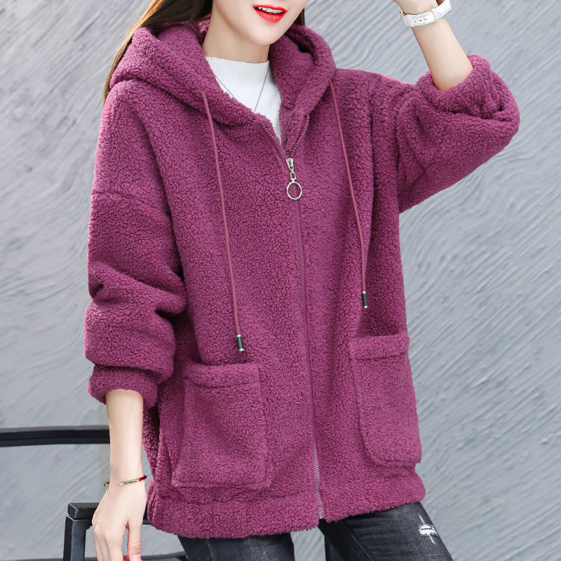 Lamb Wool Sweatshirt for Women, Fleece-Lined, 2026 New Autumn and Winter Style, Loose Korean Version, Zip-Up Cardigan, Thickened Lamb Wool Coat for Women