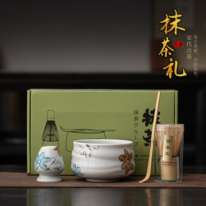 Japanese-Style Matcha Set Ceramic Matcha Bowl Tea Whisk Holder Tea Spoon 100-Pronged Tea Whisk Sòng Dynasty Tea Tools Tea Ceremony Accessories
