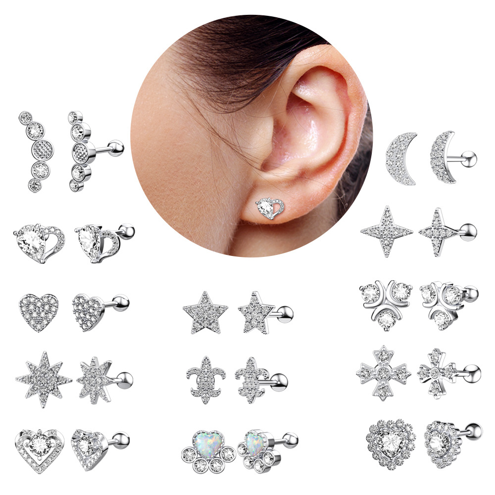 Cross-border hot new zircon ear bone nail earrings piercing jewelry online wholesale