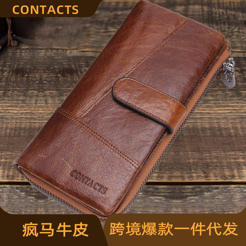 Black Angel Factory Supply Long First Layer Cowhide Men's Wallet Fashion Casual Multifunctional Genuine Leather Clutch