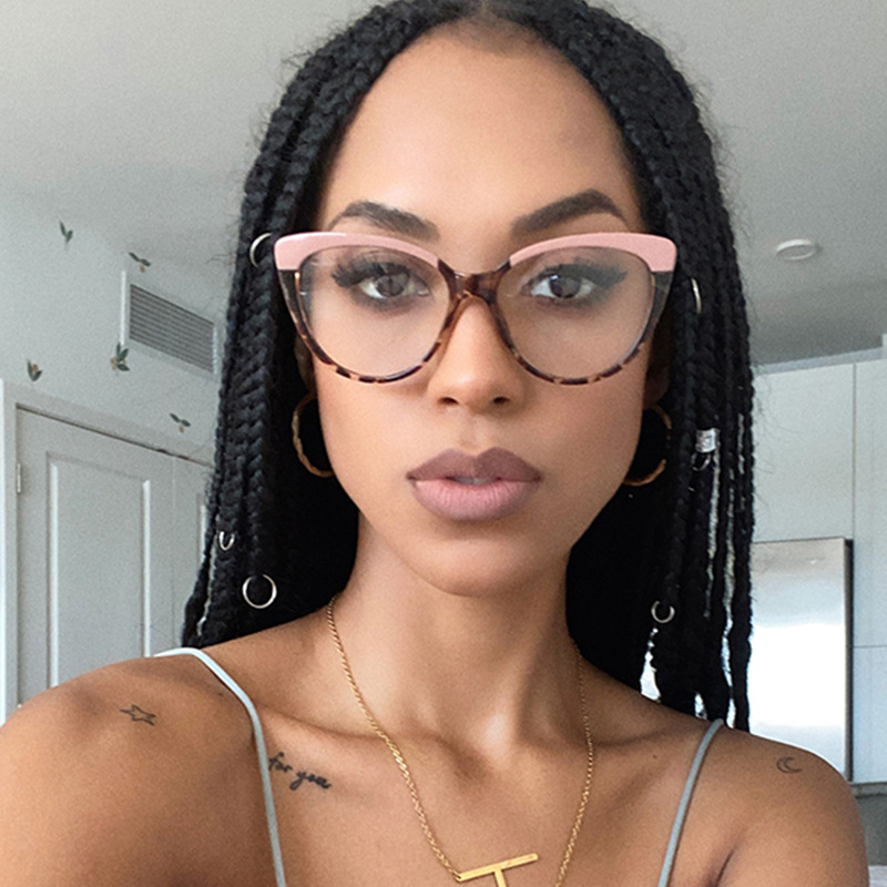 Cross-border anti-blue cat's eye retro glasses frame 2024 new personalized flat mirror European and American metal trend glasses frame