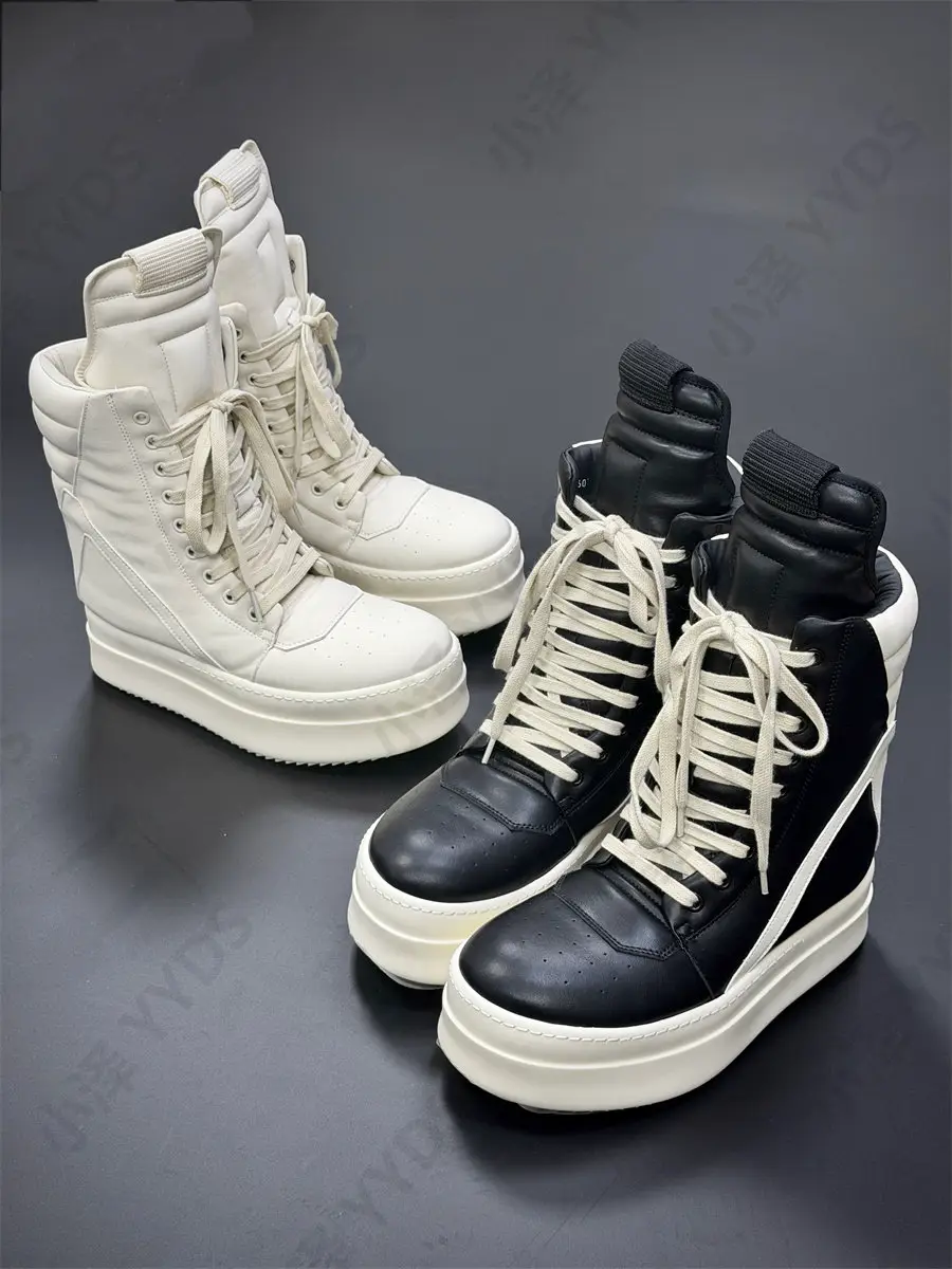 Rick Ocean Ro Mega Ultra-High Inverted Triangle Independent Main Line Leather Surface Milk-Scented Sole Dark Black Boots High-Top Shoes