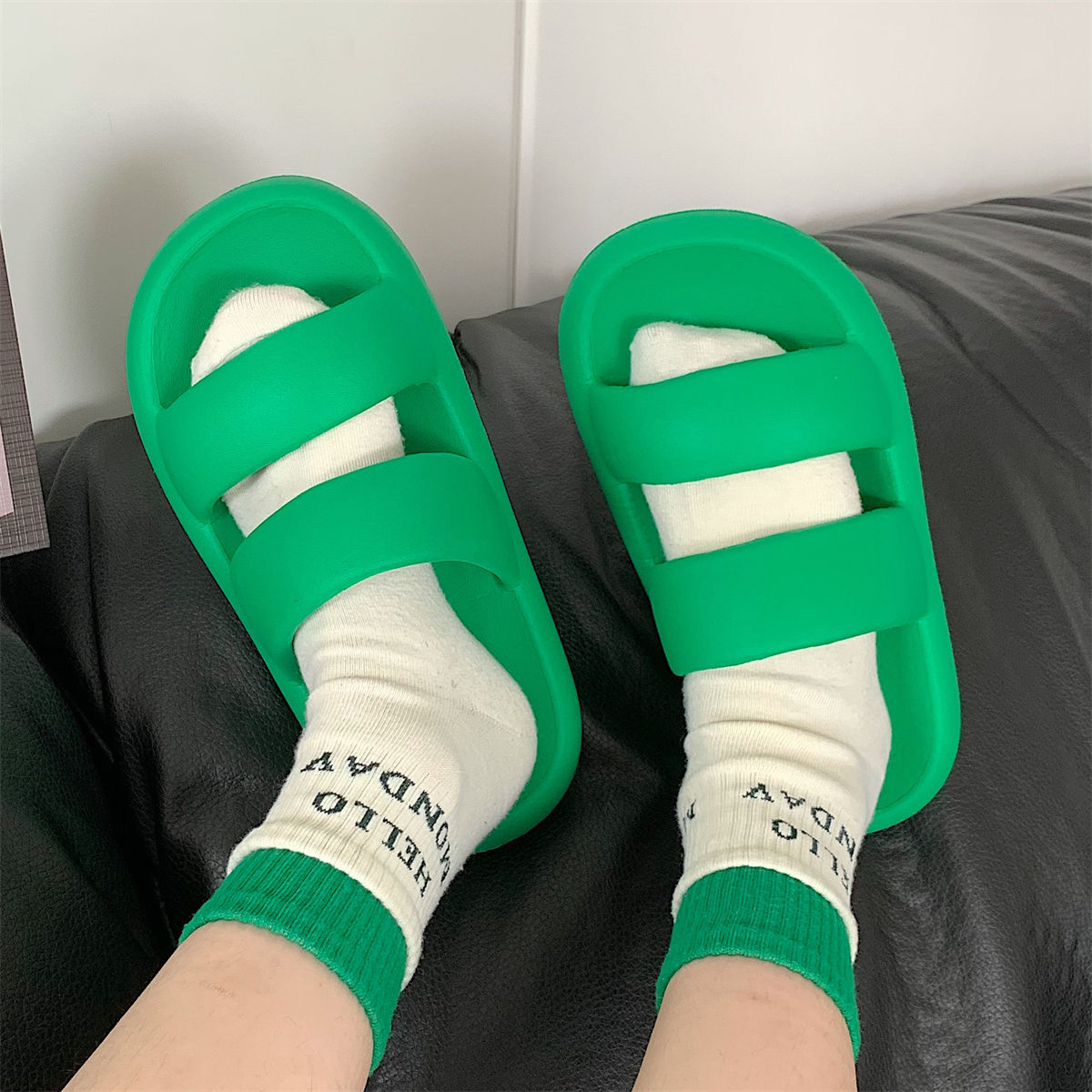 Women's Summer ins Fashionable New eva Slip-on Sandals and Slippers Students Wear Street Style Trendy Brand Double Strap Beach Shoes