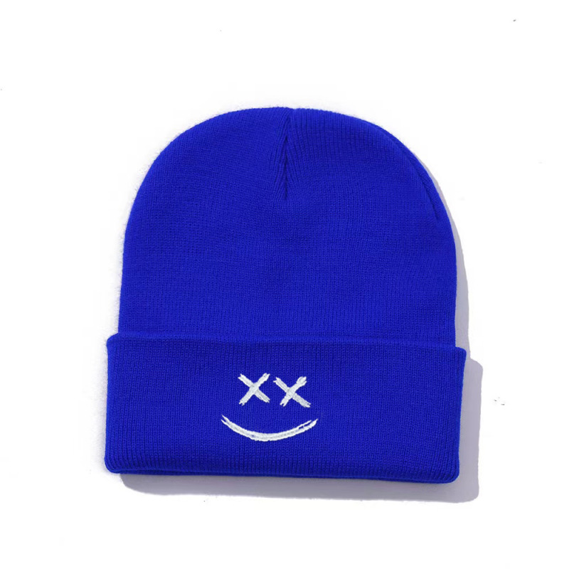 Cross-border Amazon New Embroidered Knitted Hat Autumn and Winter Men's and Women's All-match Pullover Hat Warm Wool Hat Smiley