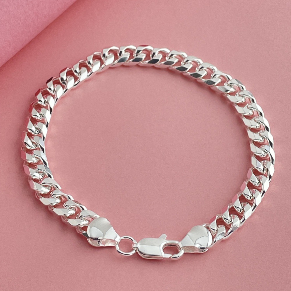 Foreign Trade Jewelry Silver Plated 6mm Side Cuban Bracelet TEMU Red Riding Book Online Red Same Bracelet in stock Wholesale