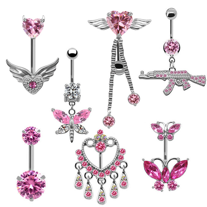 Gaby Europe and the United States cross-border pink set belly button button navel nail cat head Dragonfly pistol butterfly belly button ring spot