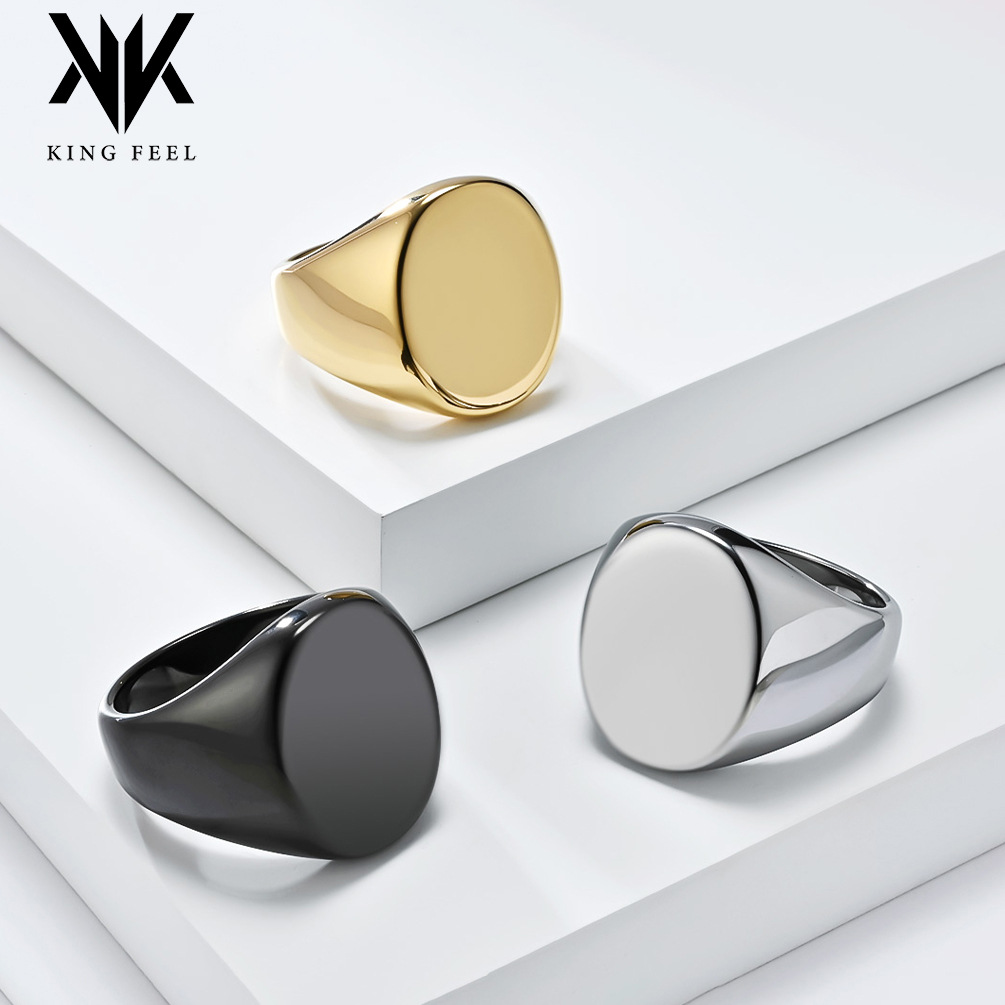 European and American Simple Oval Seal Tungsten Steel Ring Men's Fashion Cold Style Advanced Sense Tungsten Gold Ring