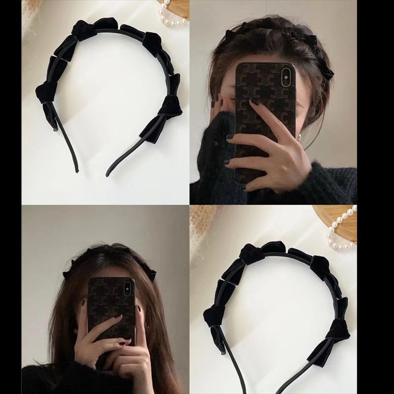 Autumn and Winter Vintage Tie Velvet Bow Headband Sweet Internet Celebrant Hair Accessories Korean Style Headwear Pressure Hair Headband Women's Hair Card