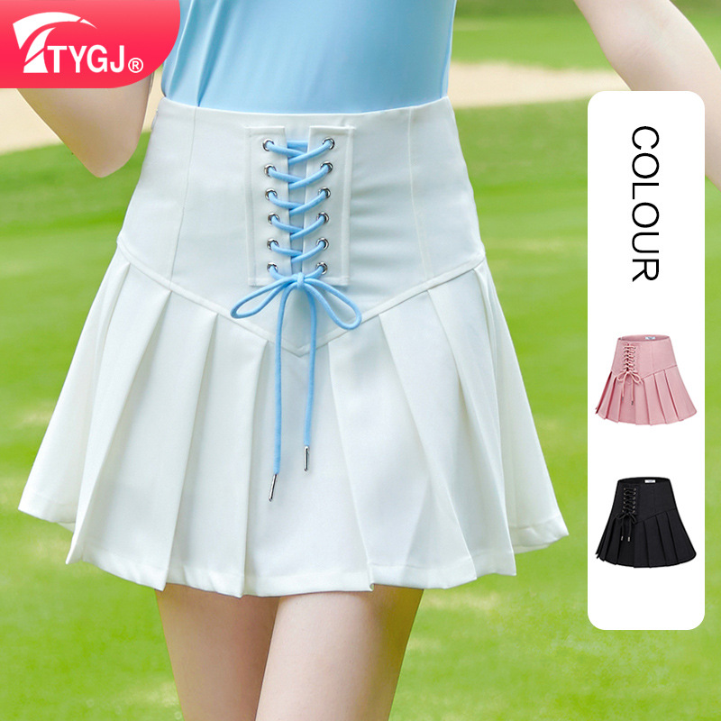 Summer Golf Skirt for Women, Retro High-Waisted Strappy Fishbone Pleated Skirt, High-Waisted Anti-Exposure A-Line Skirt