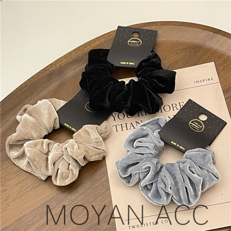 Korean Velvet Pig Intestine Hair Band Black Rubber Band Burgundy Velvet Hair Accessories Cream Autumn and Winter Pleated Headwear