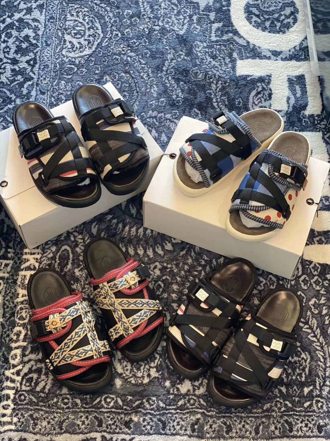 VISVIM christo 20ss陈冠希同款男士民族风拼布波点格子面包拖鞋凉拖潮拖 photo QC de WEIDIAN sur Qualit.ly