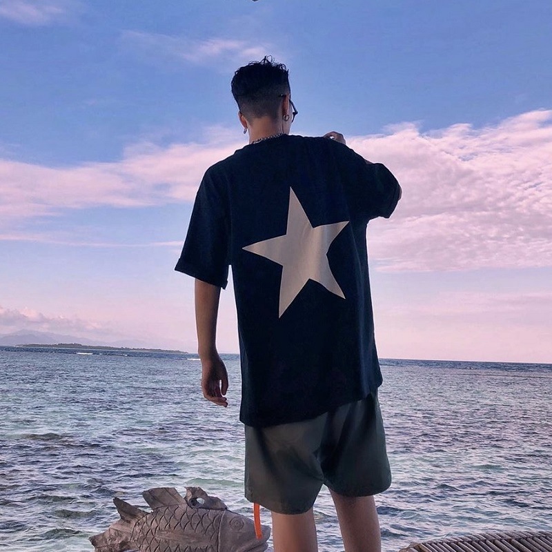 Fog Essentials Zone Multi-Line Five-Pointed Star Trendyy Loose High Street Style Short-Sleeved T-Shirt for Men and Women