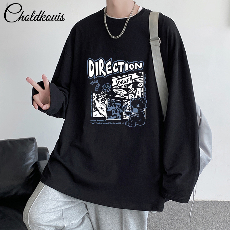 Heavy 200g Cotton T-shirt Men's Spring Fashion Brand Retro Long Sleeve Base Shirt American Loose All-match T-shirt
