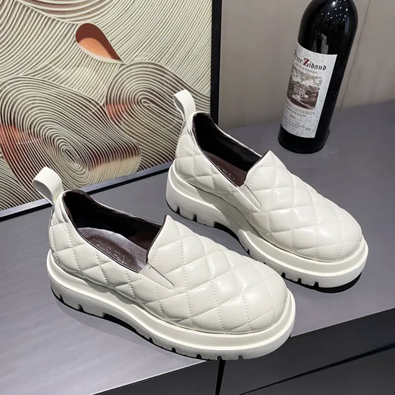 Bvar New arrival Genuine Leather Quilted Pineapple Men's Shoes Height-Increasing Thick Sole Casual Shoes Men's Ugly-Cute Loafers Men's Trendy