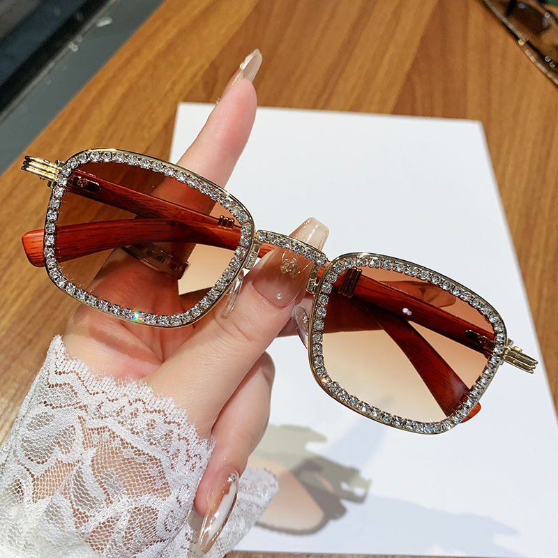 New Style Distinctive Exquisite Diamond-encrusted Small Square Round Sunglasses Ins Internet Celebrity Retro Fashion Street Photoshoot Sunscreen Sunglasses Trendy