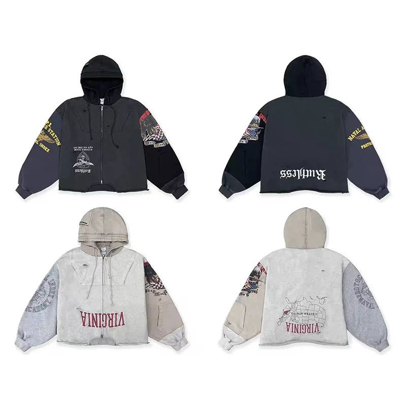 17STU Protocol Index Act Inverted Multi Element Splicing Color Contrast Making Old Hoodies Hoodies Trendy