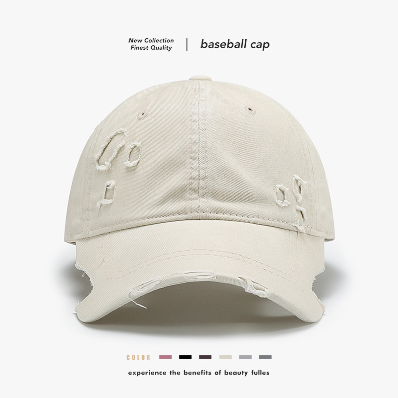 Vintage Style Distressed Baseball Cap for Men, Trendy Spring Hip-Hop Versatile Soft Brim Sunshade Cap for Women