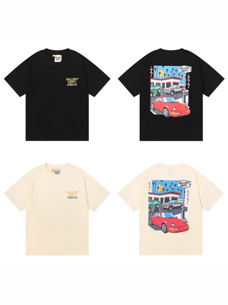 Cross-Border Exclusive Trendy Brand Gallery Dept Car Graffiti Printed Double Yarn Pure Cotton Unisex Short-Sleeve T-Shirt