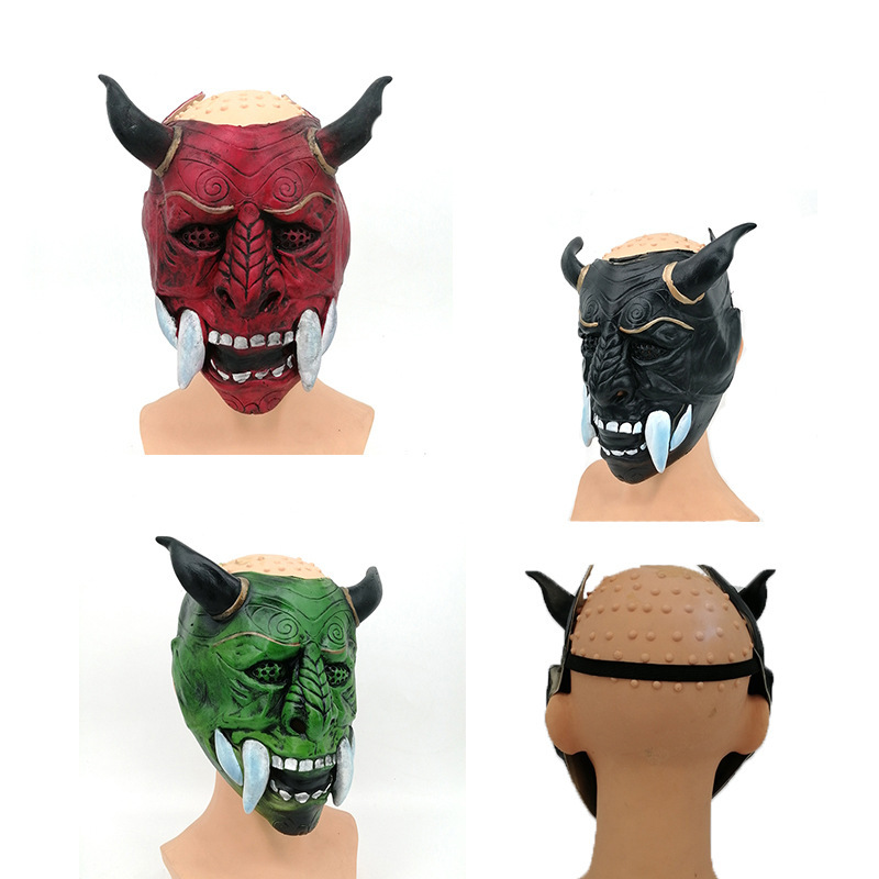 Cross-Border Red Hannya Mask Cosplay Japanese-Style Red-Faced Demon Mask with Fangs Hannya Latex Headgear Mask