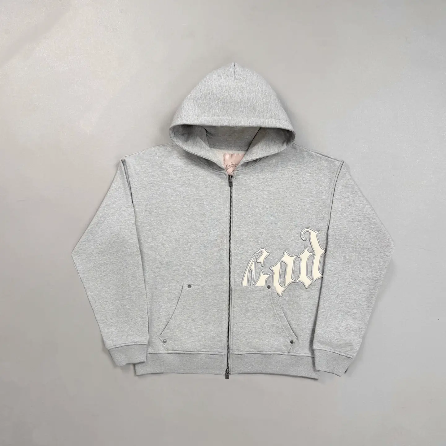 Angel King GODSEEP Grey Embroidered Zip Hoodie