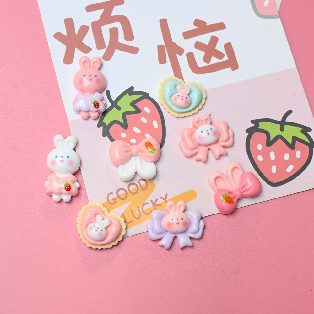 Cute cartoon super cute pink rabbit bow resin accessories diy cream glue accessories hairpin cord material