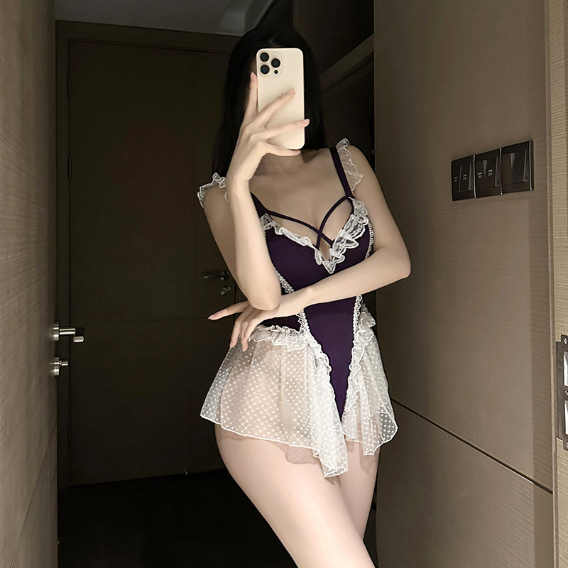 First Love Sexy Underwear French Style Lace Dress Small Chest Large Cross Gather Sexy Pure Desire-Free Waist Dress