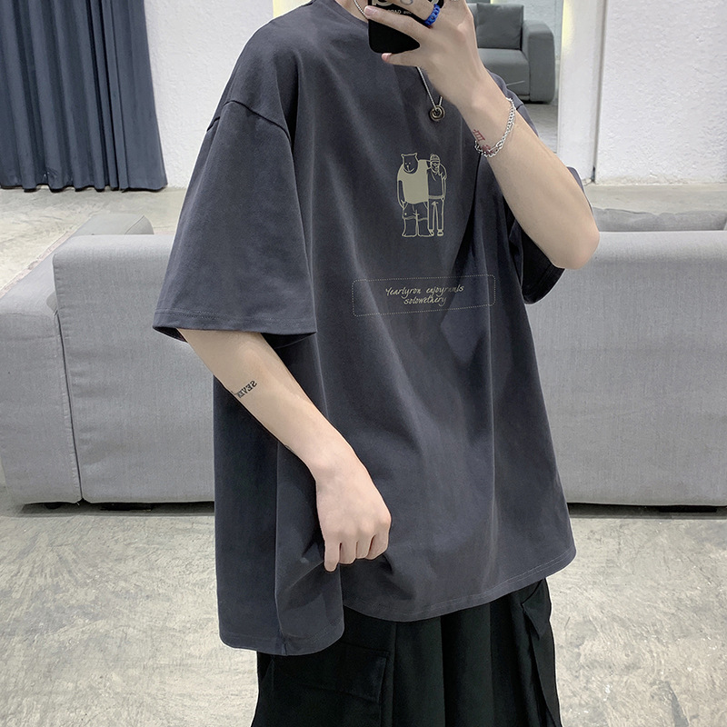 Men's Short-sleeved Summer T-shirt Korean-style Trendy Loose Half-sleeved Japanese-style T-shirt Trendy Brand Harajuku Style ins Half-length Sleeve