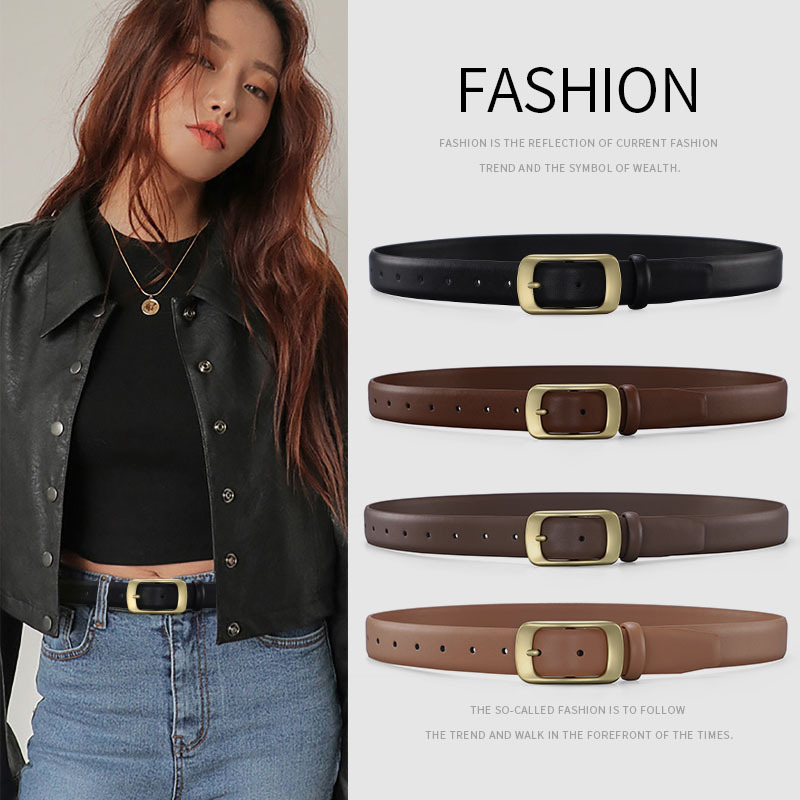 In-Stock New Women's Belt Pin Buckle Leather Belt for Women Pure Cowhide Vintage Versatile Simple Jeans Suit Skirt Belt