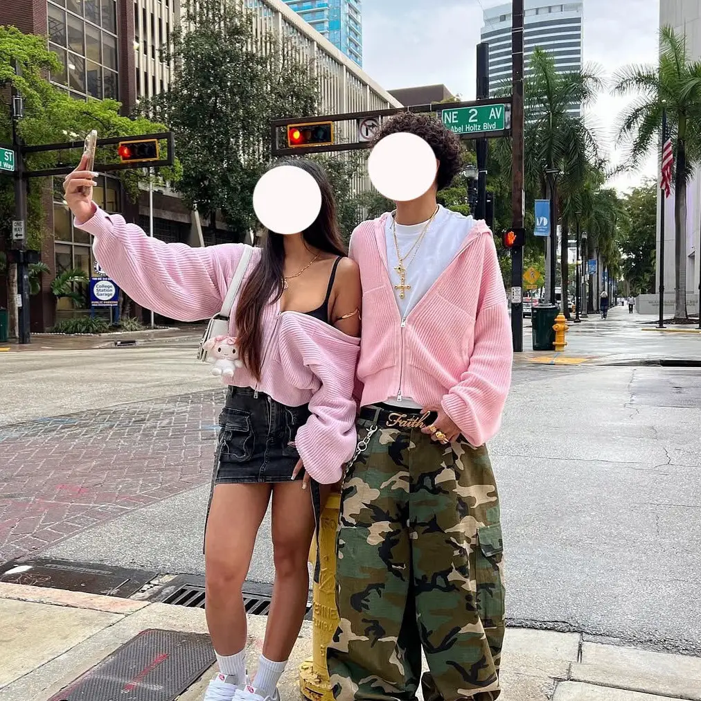 欧美秋冬新品时尚慵懒风拉链个性显瘦针织毛衣男女同款开衫毛衣