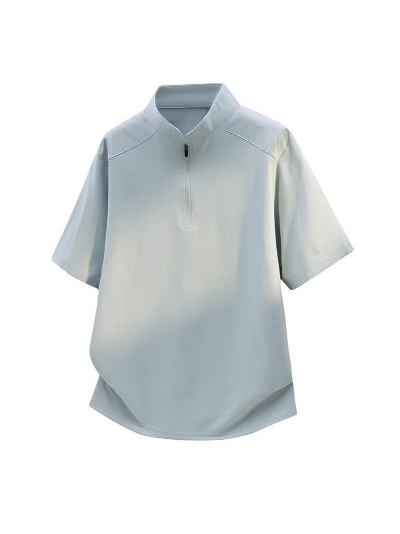 2026 Mesh Shoulder Quick-Dry Zipper Collar Simple Casual Style Short-Sleeve T-Shirt Trendy Men's Summer Lightweight Breathable Top