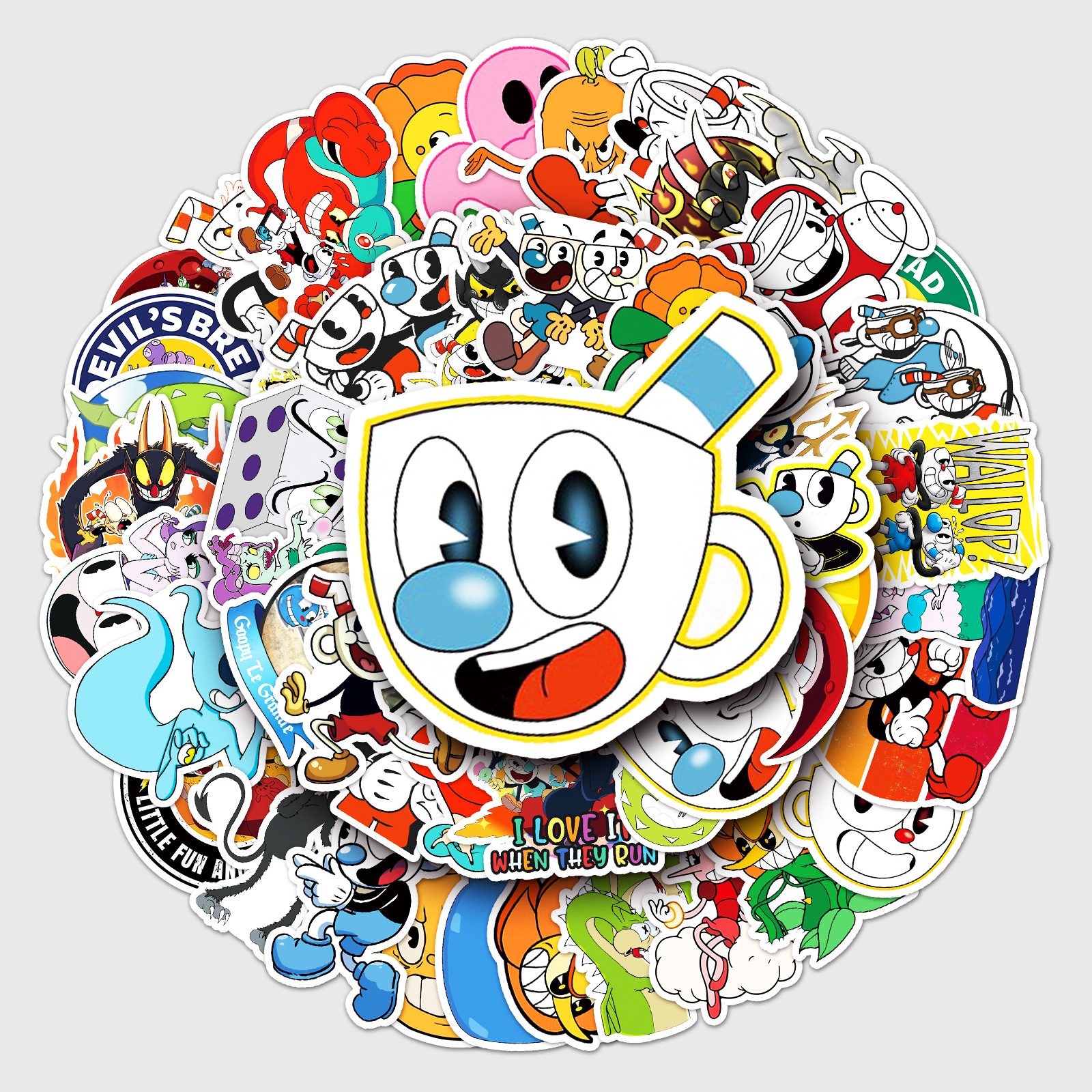 50 teacup head graffiti personality cartoon cross-border game DIY notebook phone case luggage sticker waterproof