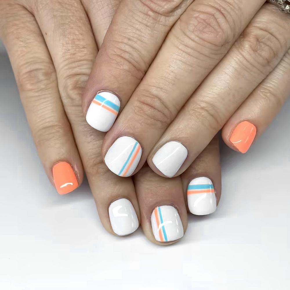 Short Giny Simple Line Nail Art Macaron Color Wear Armor European and American Women 24 Press Fake Nail Pieces