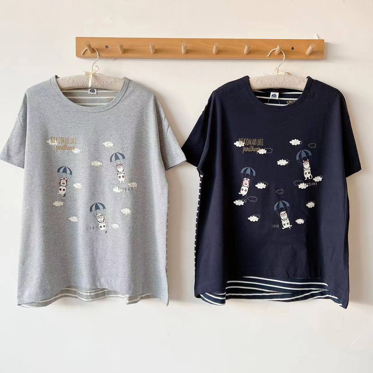 Japanese Kusuguru Embroidered Cat Women's Cotton T Crewneck Short-sleeved Shirt Cotton Casual 943 All-match Cotton Shirt