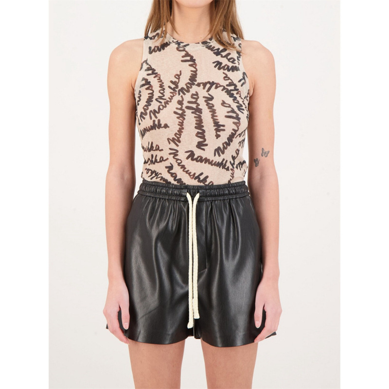 Longmei Drawstring Elastic Waist Plain Leather Women's Shorts 2026 Early Spring New Nanu Style Casual Straight-Leg Casual Pants