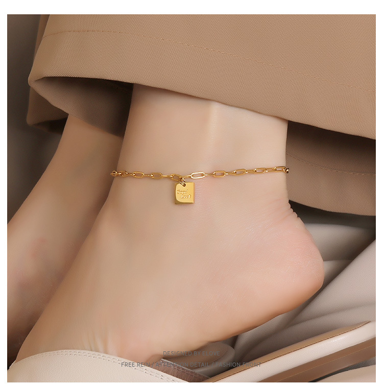 Simple New Cold Style Niche Design Sense South Korea Ins Trendy Internet Celebrity Elegant Retro Lucky Square Brand Foot Chain for Women
