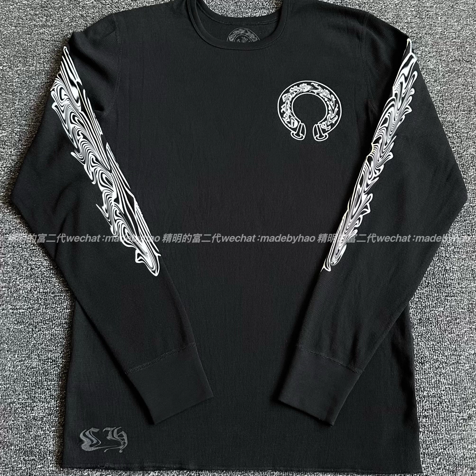 Ceiling 25ss Vine Flower Arm Horseshoe Waffle Round Neck Black Long Sleeve Unisex