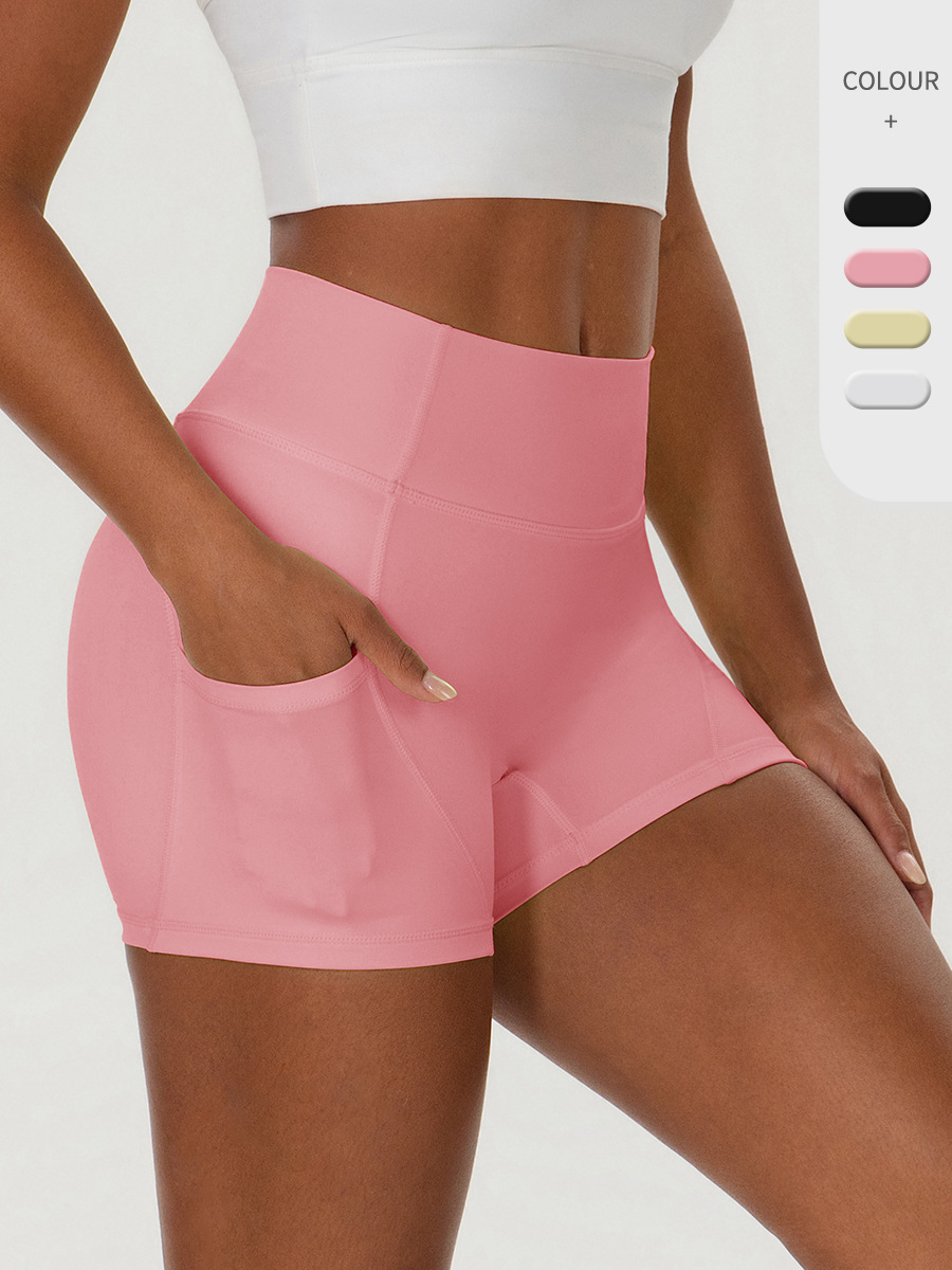 European and American Women's Summer Three-Quarter Yoga Pants with Pockets, High-Waisted Butt-Lifting Sports Pants, Fitness Training Leggings Shorts 62414