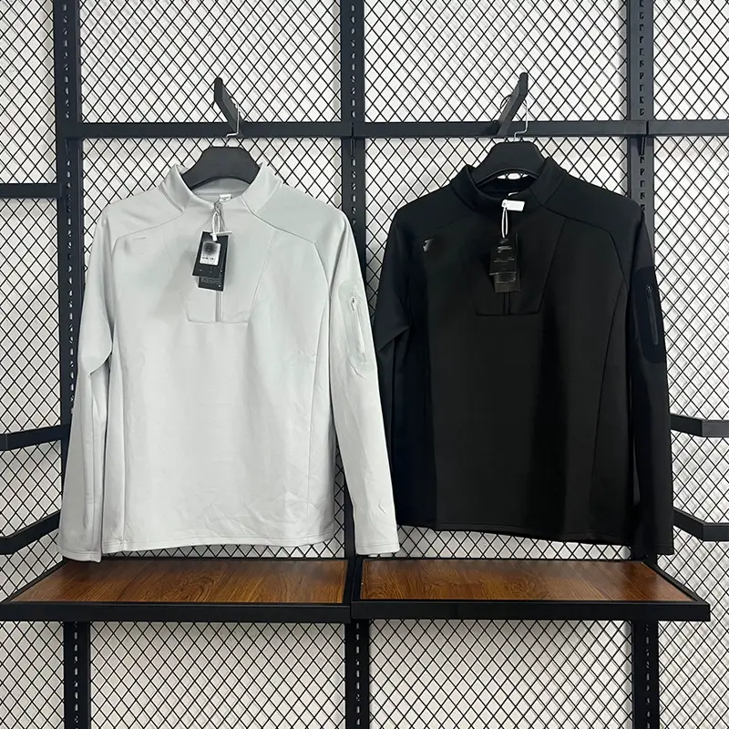 Cross-Border New Popular Velvet Long-Sleeved Shirt Outdoor Quick-Drying Clothing Men's Running Half-Zip Stand-Up Collar Training Clothing Sportswear