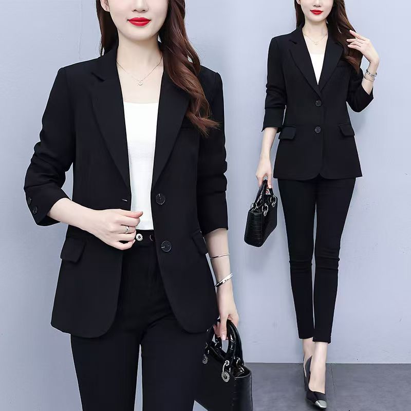 Plus-Size Women's 2026 Autumn New Korean Fashion Versatile Jacket Single-Breasted Patchwork Long-Sleeve Slimming Blazer for Women