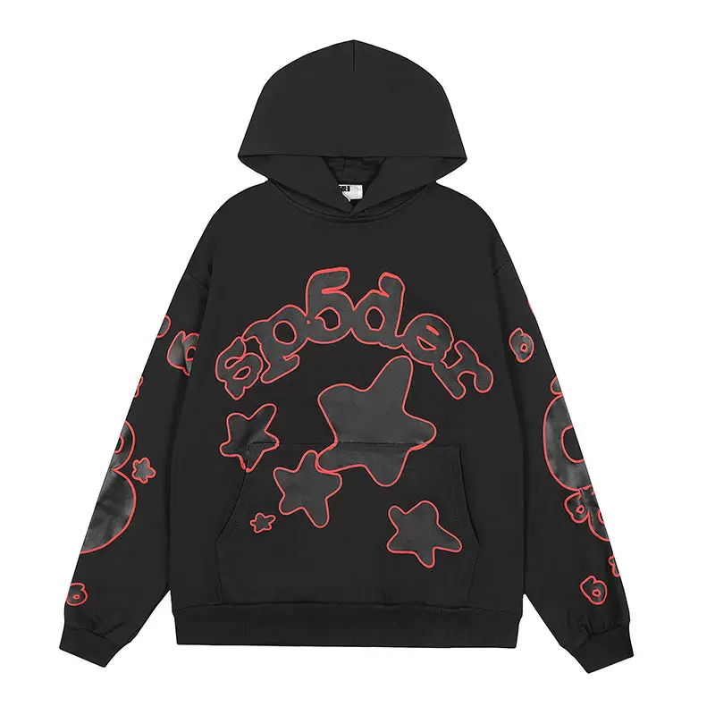 Sp5Der 555 Autumn and Winter Letter Print Sweatshirt for Men and Women, American High Street Fashion Brand, Hooded Pullover Loose Jacket